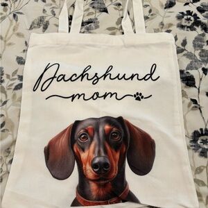 Dachshund Mom Canvas Tote Bag - White with Dachshund Print